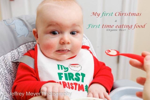 A baby's first time eating solid food
