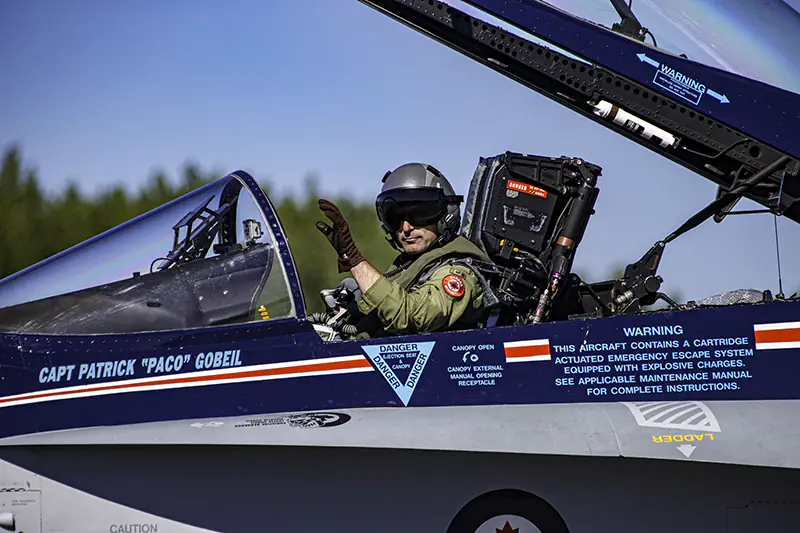 Captain Patrick Gobeil preparing to fly a CF-18 Hornet.   Photo by Jeffrey Meyer.