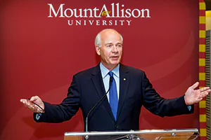National celebrity and news anchor Peter Mansbridge presents at a Mount Allison University Event.  Photo by Jeffrey Meyer.